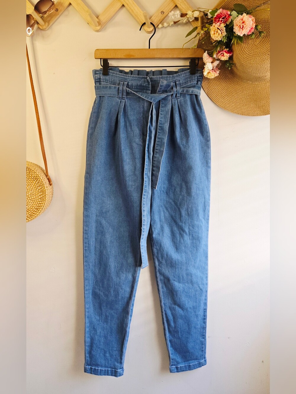 Active USA Paperbag High-Waist Denim Jeans - Blue